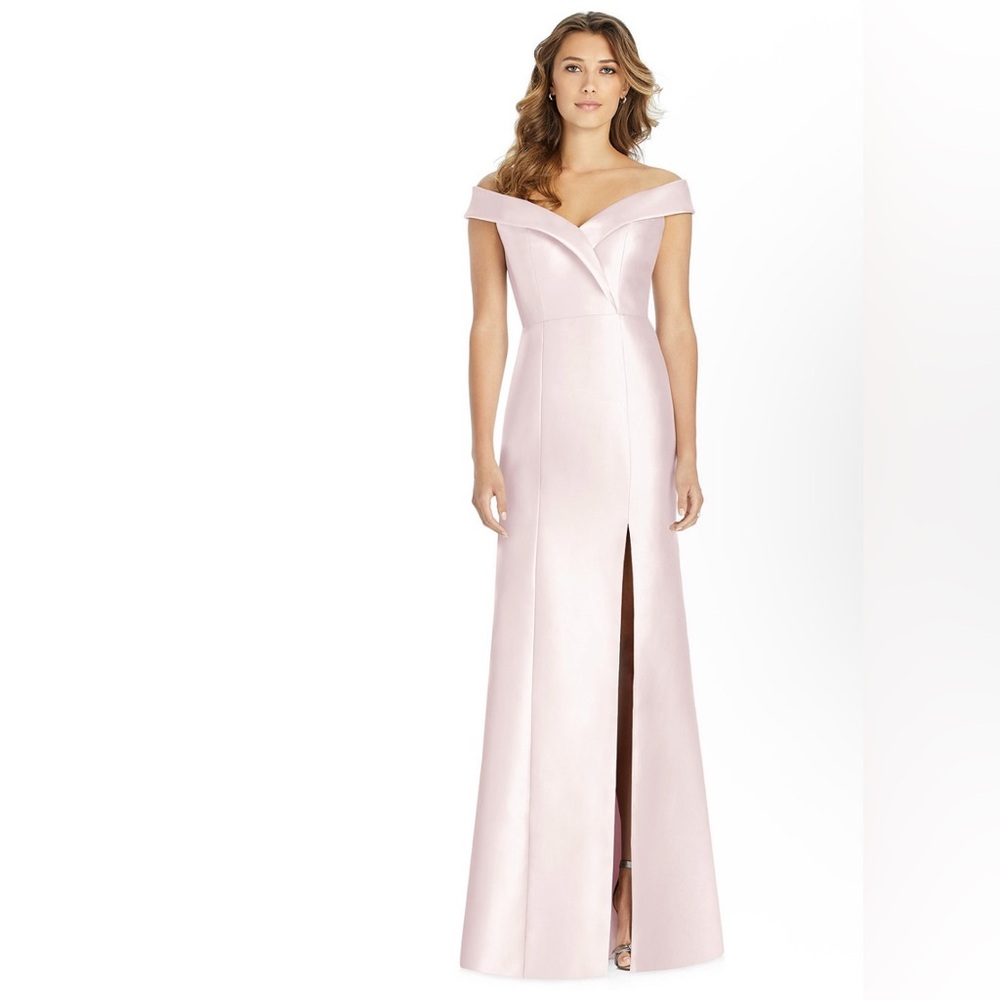 Alfred Sung Blush Pink Off-Shoulder Satin Gown Size 8R New With Tags